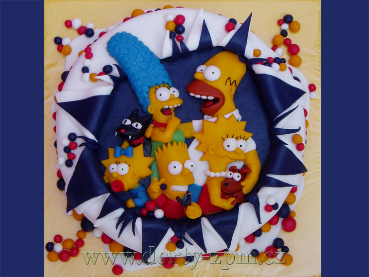 dort Simpsonovi, Bart, Lisa, Homer a Maggie, dětský dort