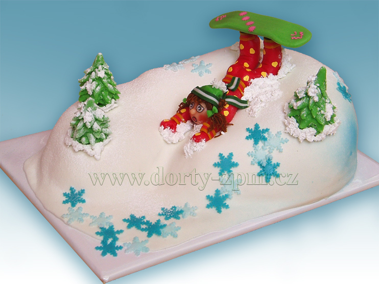 dort snowbord, figurka, dětský a sportovní dort